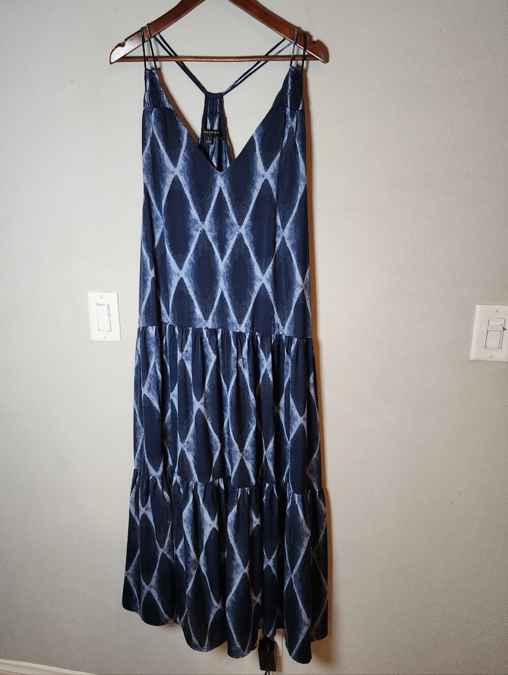 Banana Republic Drop Waist Tiered Sleeveless Midi Maxi Dress Blue Tie Dye Size L